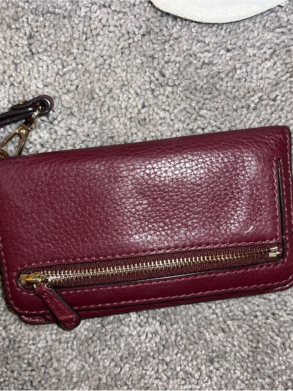 MICHAEL KORS Burgundy Pebbled Leather Crossbody Wallet